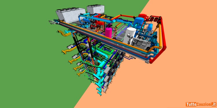 Immagine tridimensionale di un complesso reticolo di tubature.